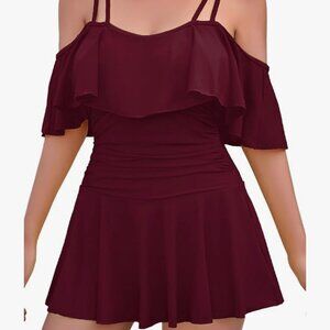 Cocopear. Burgundy one-piece 3XL tummy control swimdress.